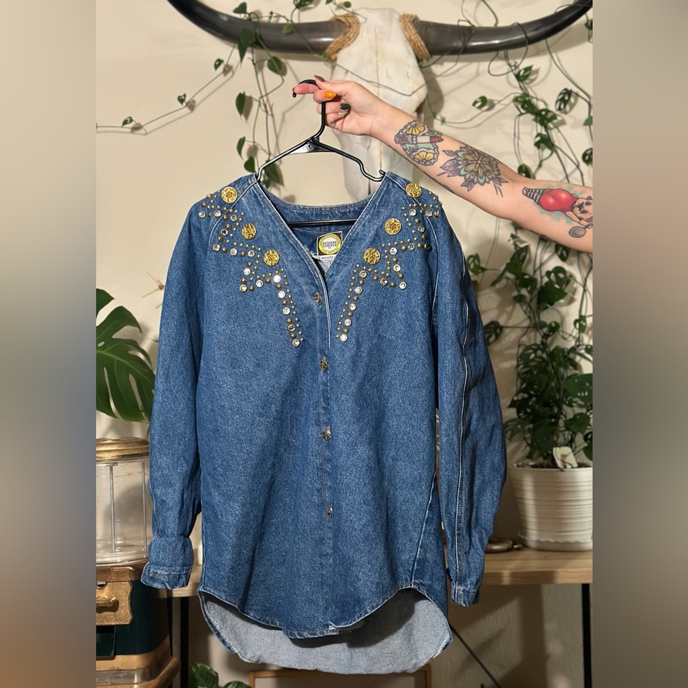 Vintage Denim Studded Jeweled Denim Top Size: Medium